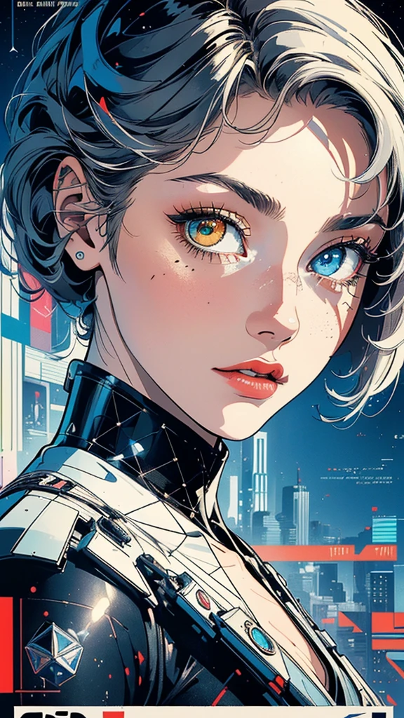 (((masterpiece, highest quality))),(((solo:1.2))),(((1girl:1.2))),32k wallpaper, very detailed, poster, vintage science fiction, 1960s,(((((geometric cinematic movie poster))))), (bauhaus), shape,(((abstract))), mid century modern, movie poster, vintage, Perfect Lady,1970's, halftone, speech bubble,(((portfolio,Close-up))),(((various angle))),(((bust up))),((highlight)),Vast landscape,((((heterochromia)))),(((complete. detailed face))),(((Extremely talented))),(((most complecated machine)))