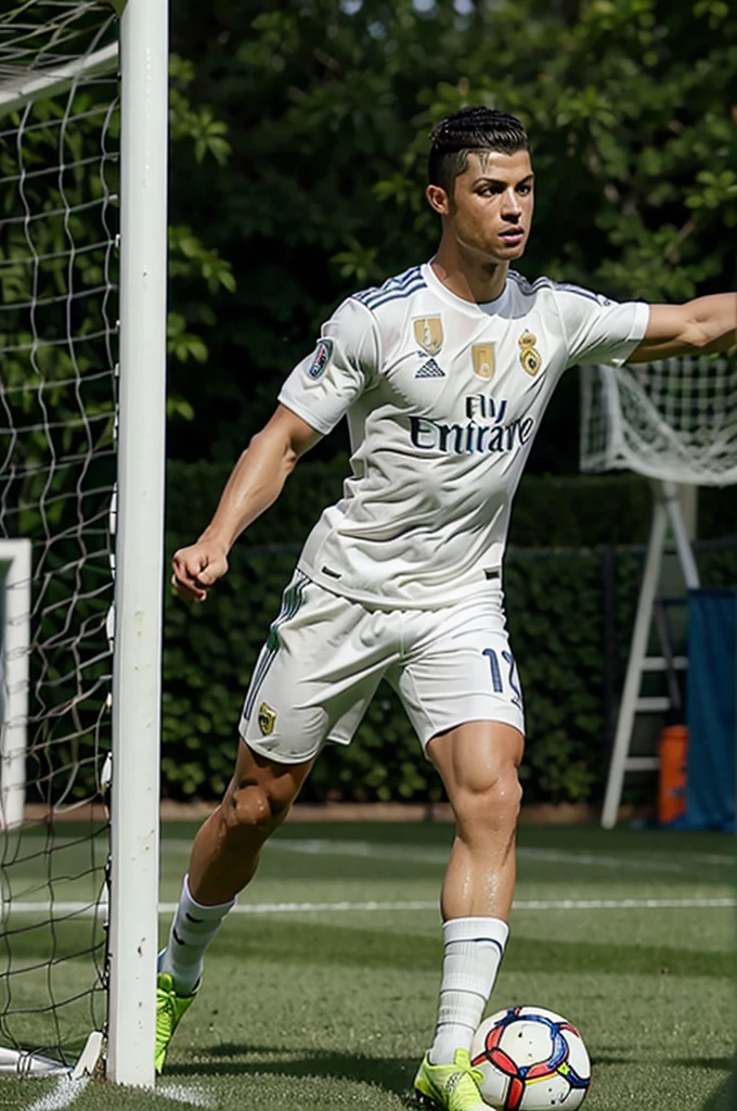 Cristiano Ronaldo is playing soccer