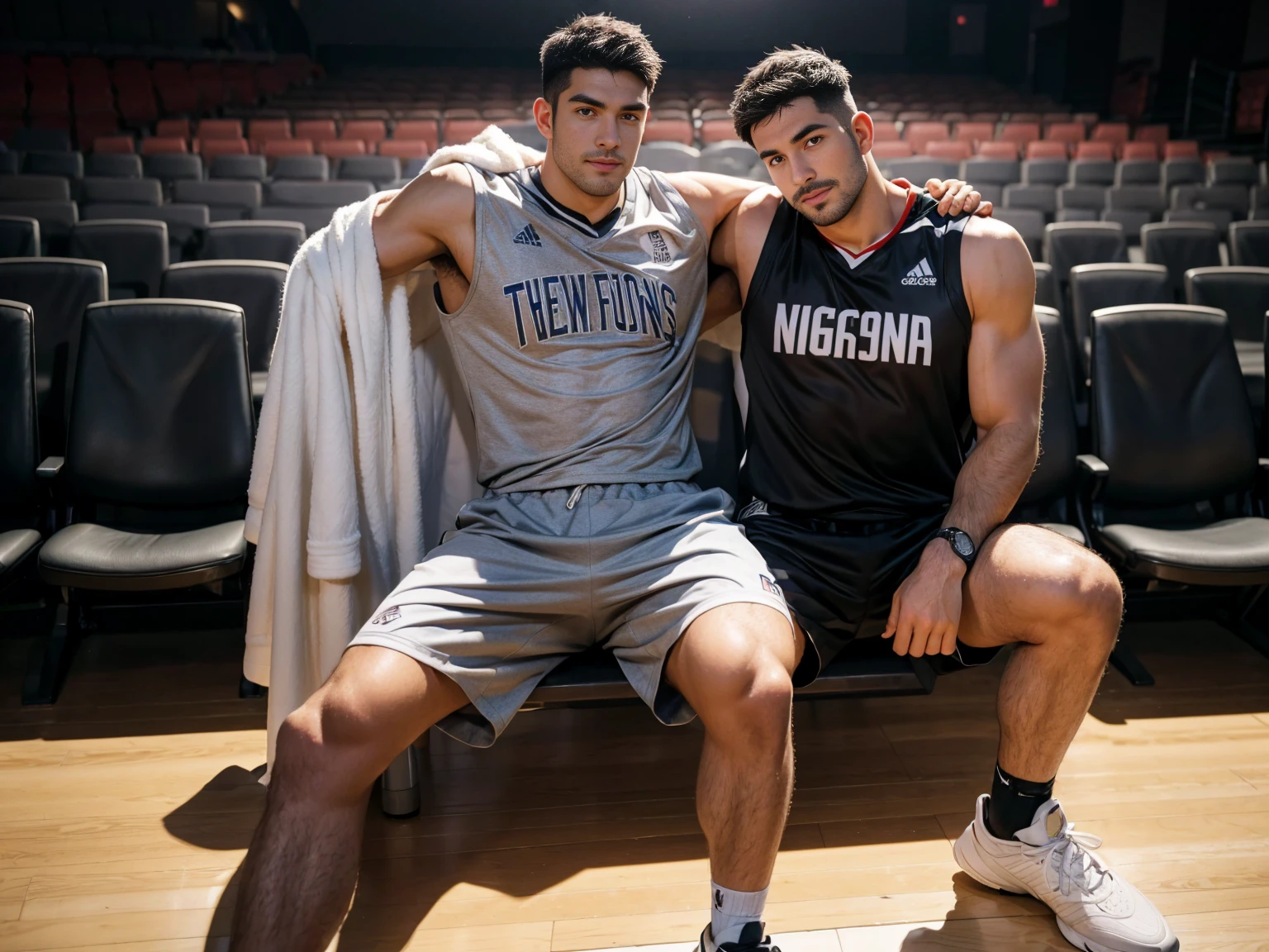 smile, short hair, black hair, brown hair, black hair, sitting, male focus, multiple , shoes, shorts, arms, wristband, sneakers, sportswear, bench, basketball, basketball uniformanother, chest hair, , navel hair, leg hair, armpit hair, hairy, (Chest hair:1.8) ! High detail 8K)! ((Realistically)), ! 186 cm! 70 kilograms! Popular clips! ( High-detail 8k ((realistically)), Exposed chest muscle and chest hair!, best quality, bright lighting, focus, theater! 35 years old, hairy breasts, thick hair Adam Dario Kier screenshot, Reddit, photo realism, gray hair!real photos!Thick moustache!(Chest hair:1.5)Real photos!