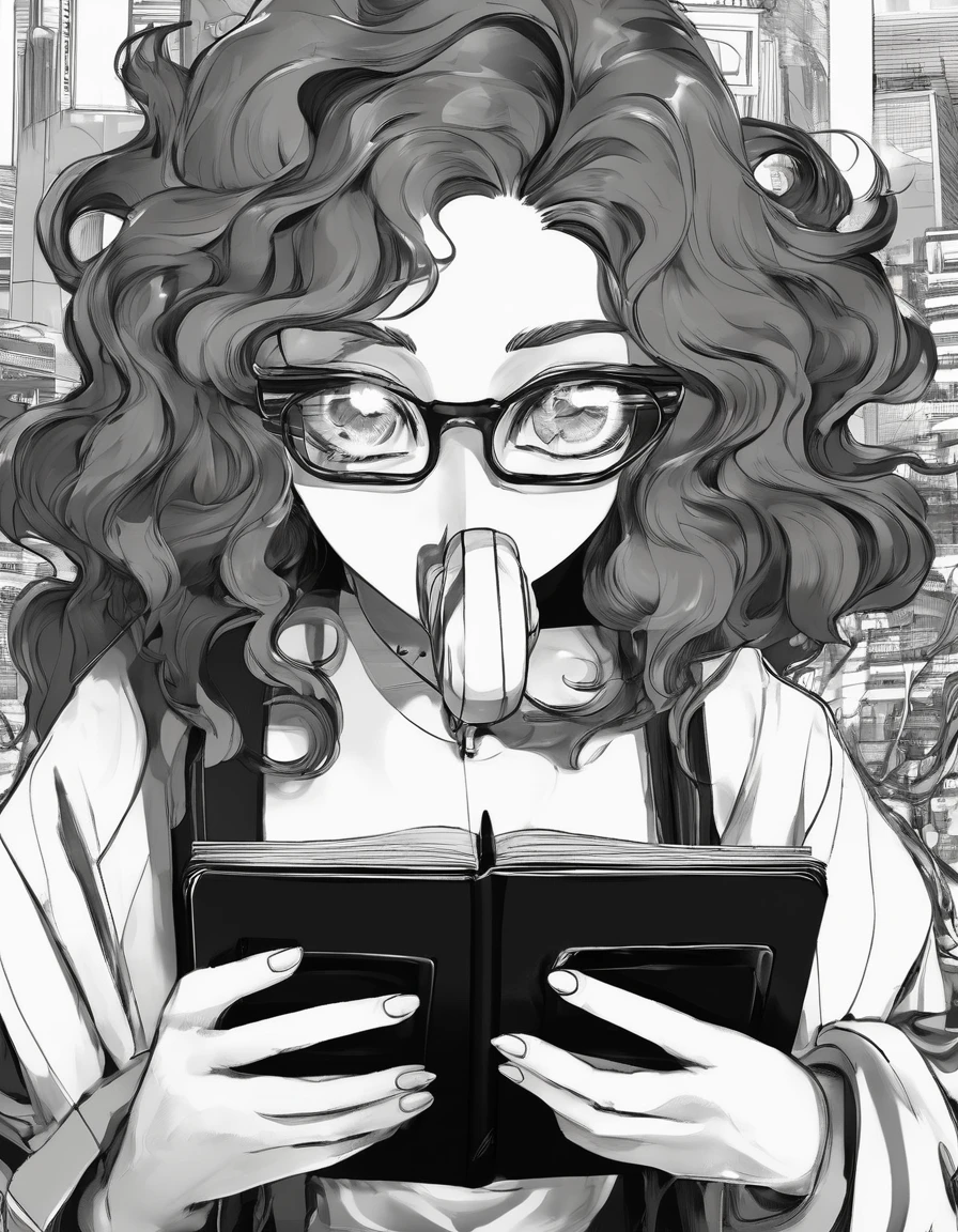 living book with both eyes and mouth is looking at the phone arrogantly