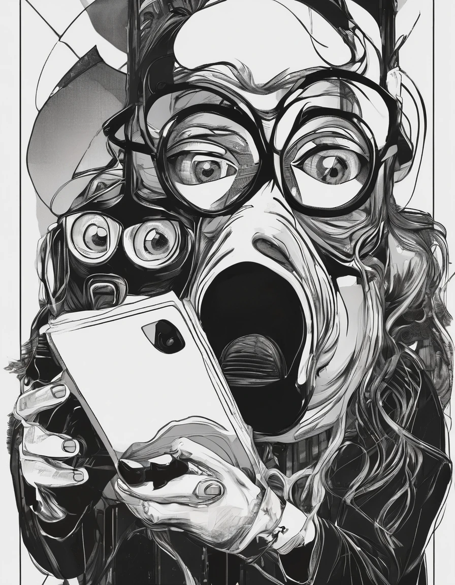 living book with both eyes and mouth is looking at the phone arrogantly