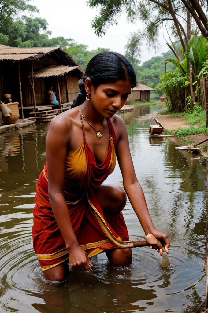 Indian Village woman filling water 