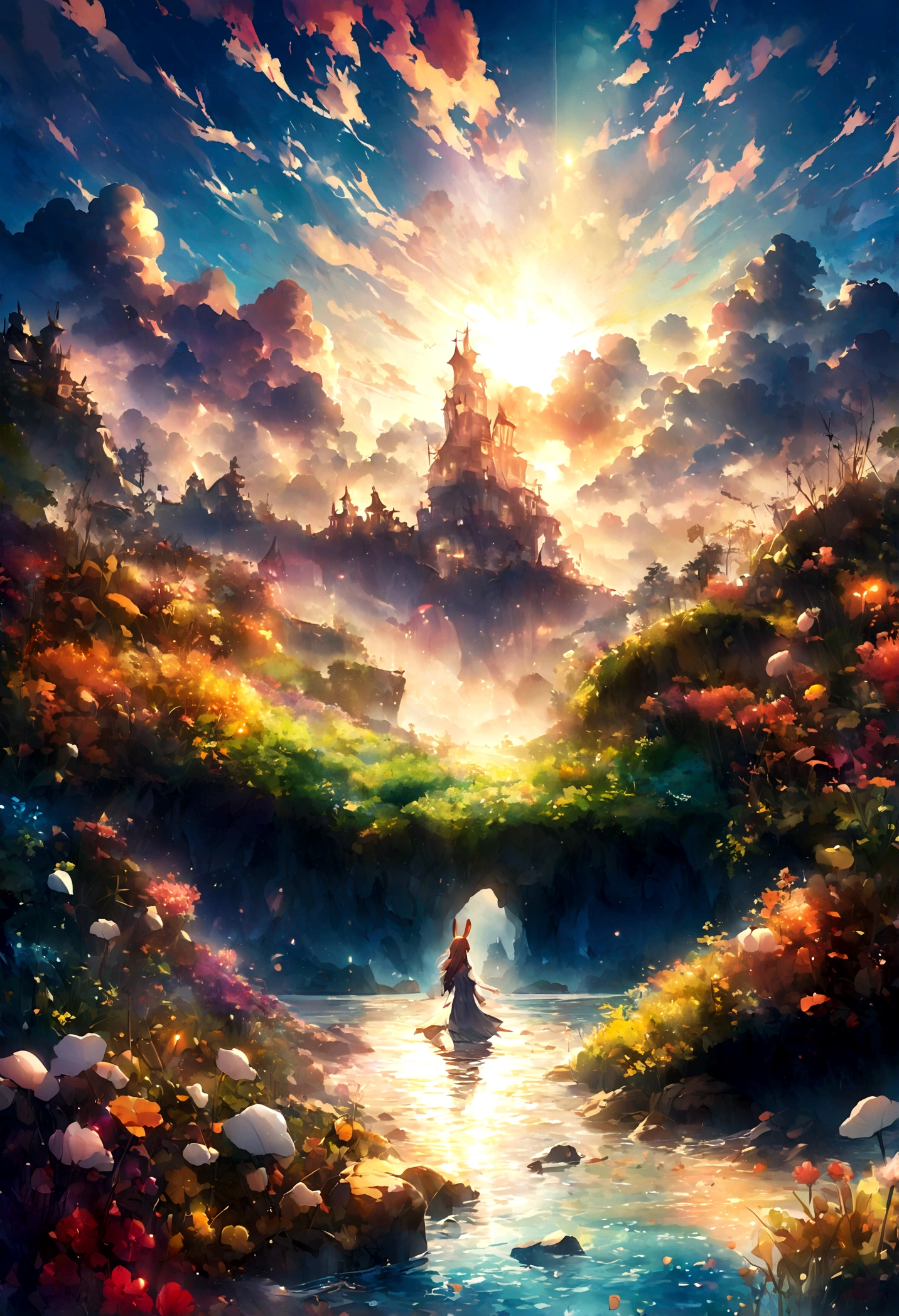 rabbit,sunny,seaside,Colorful landscape