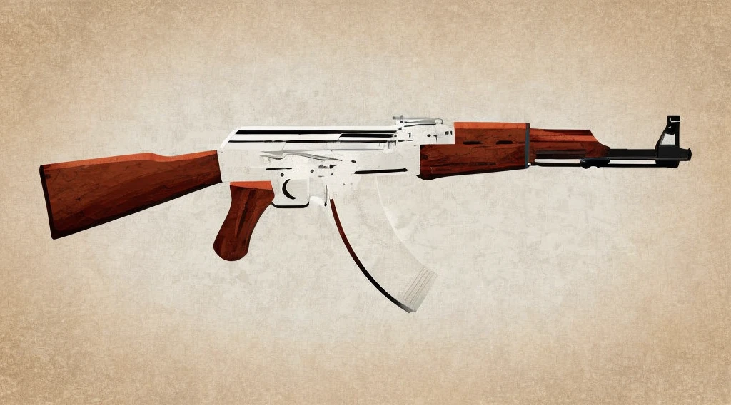 (masterpiece), best quality, AK-47, ((flat illustration))), white background