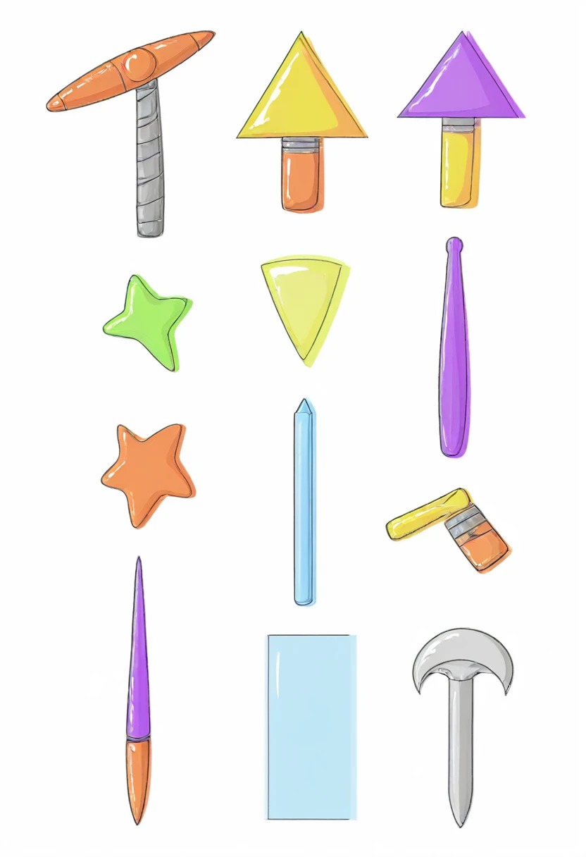 various cartoony weapons,gada,