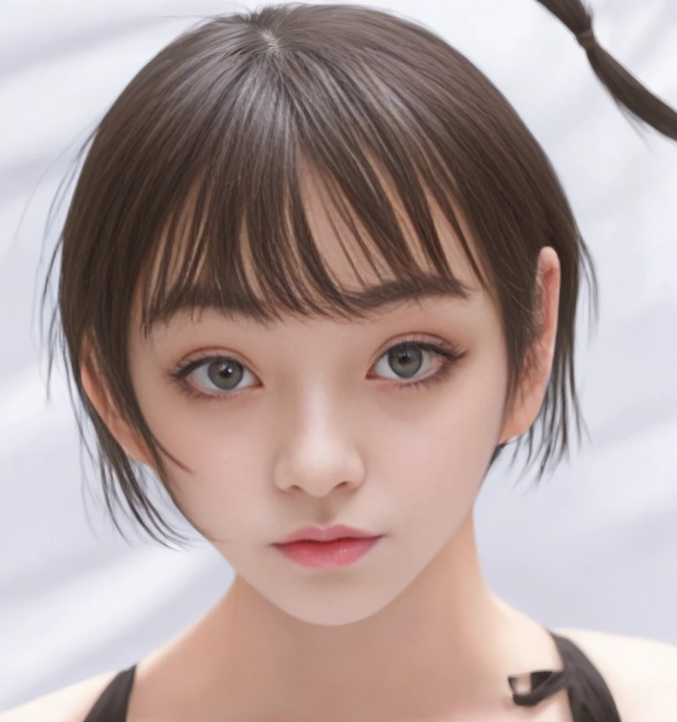 23 year old Japanese girl、Black short hair、single eyelid