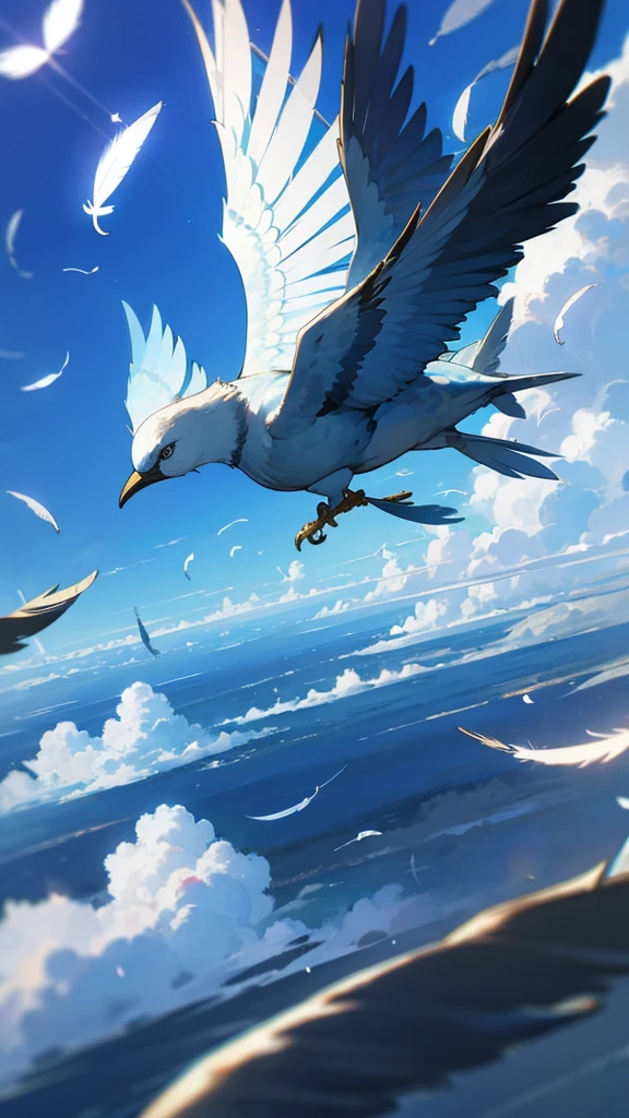 Above the clouds, blue sky, feathers flying, background material