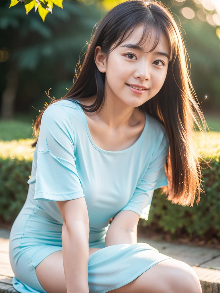 Masterpiece, Hwa Eun Sun a girl, 8K resolution,baby face young cute beautiful curvy filipina girl, 85mm,Official AR RAW photo, baby face、show me your ears、photo shoot, baby face, cute face, thicc thighs, looking at the viewer, embarrassing、smile、no makeup, film grain, chromatic aberration, sharp focus, face light, clear lighting, Ten generations, detailed face, background bokeh, clothes with short sleeves, seductive dress