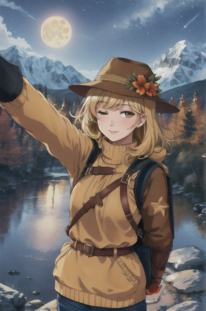 VeronicaCipher ((upper body selfie, happy)), masterpiece, best quality, ultra-detailed, solo, outdoors, (night), mountains, nature, (stars, moon) cheerful, happy, backpack, sleeping bag, camping stove, water bottle, mountain boots, gloves, sweater, hat, flashlight, forest, rocks, river, wood, smoke, shadows, contrast, clear sky, analog style (look at viewer:1.2) (skin texture) (film grain:1.3), (warm hue, warm tone) :1.2), close up, cinematic light, sidelighting, ultra high res, best shadow, RAW, upper body, , wearing pullover
kodak vision 3,