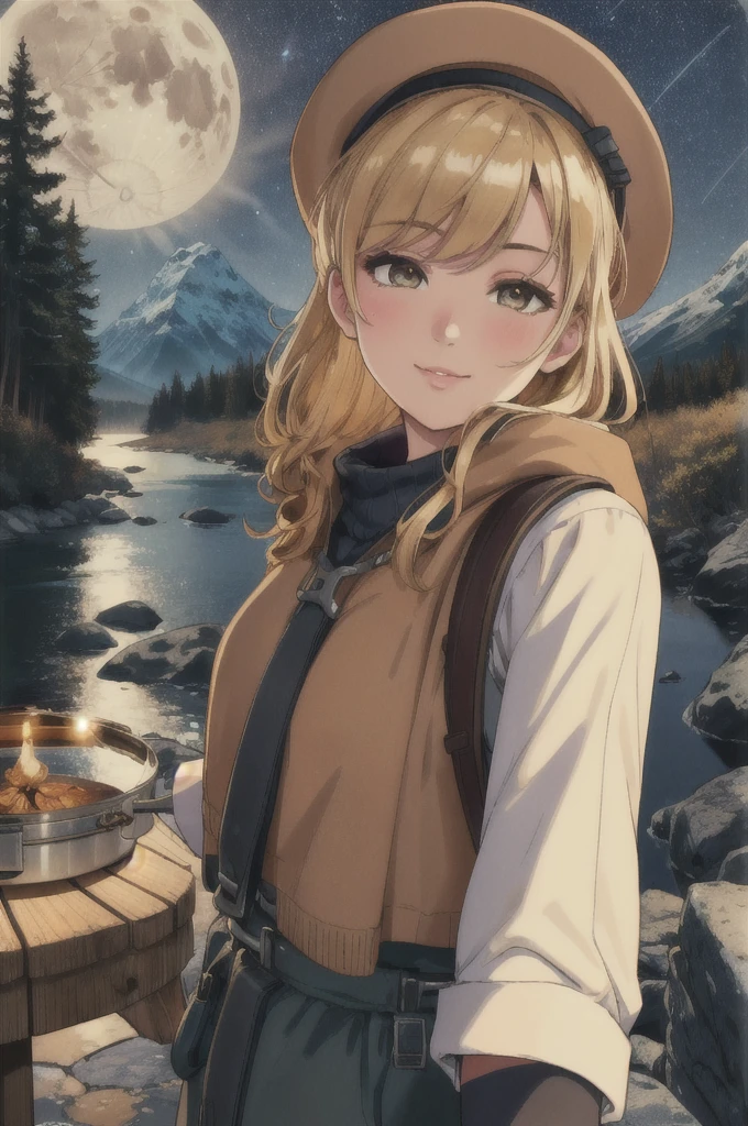 VeronicaCipher ((upper body selfie, happy)), masterpiece, best quality, ultra-detailed, solo, outdoors, (night), mountains, nature, (stars, moon) cheerful, happy, backpack, sleeping bag, camping stove, water bottle, mountain boots, gloves, sweater, hat, flashlight, forest, rocks, river, wood, smoke, shadows, contrast, clear sky, analog style (look at viewer:1.2) (skin texture) (film grain:1.3), (warm hue, warm tone) :1.2), close up, cinematic light, sidelighting, ultra high res, best shadow, RAW, upper body, , wearing pullover
kodak vision 3,