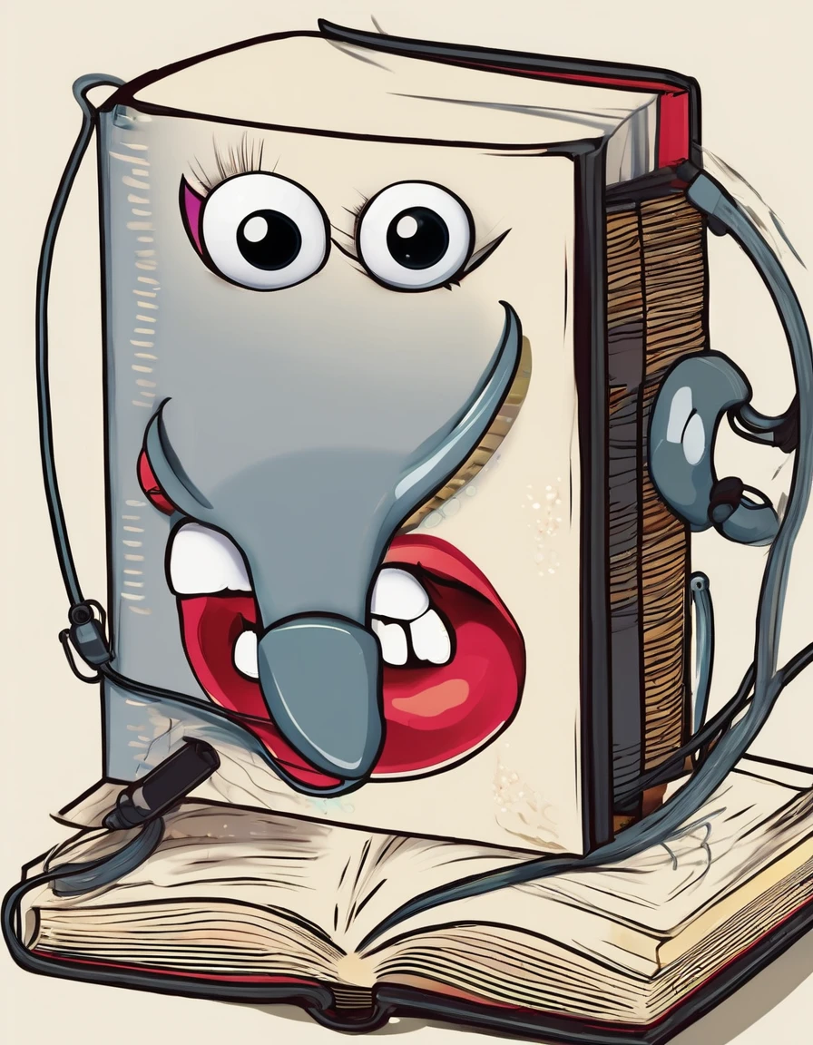 a book that has eyes and a mouth is playing with the phone