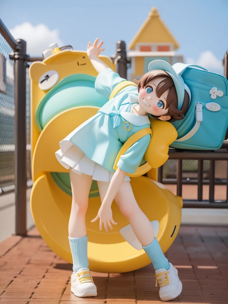 Reality、Blind Box、《Q version girl》(Wear light blue short sleeves,Girl in short white skirt,Carrying a yellow school bag,Smile)