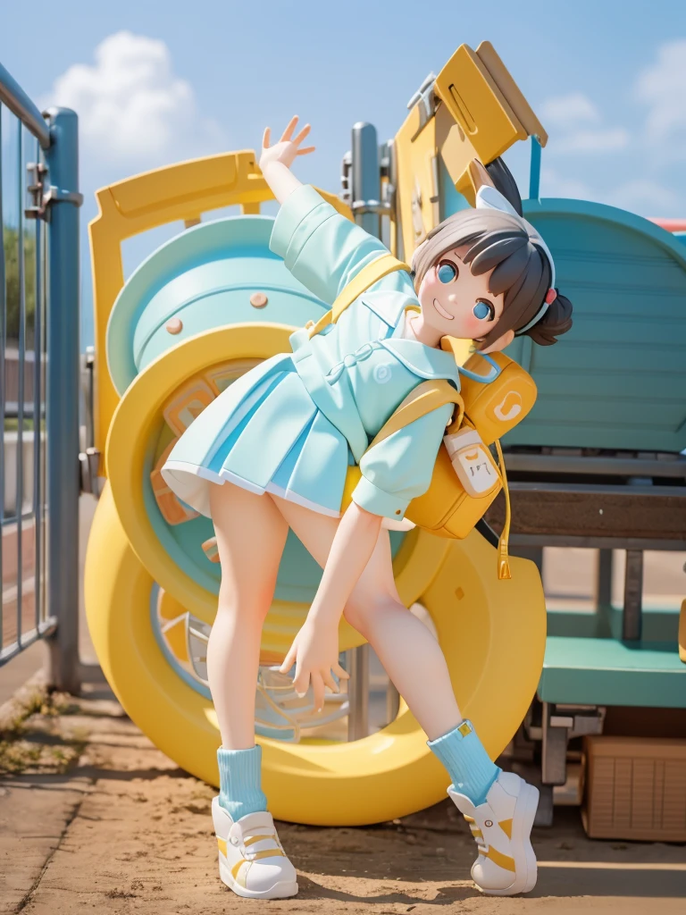 Reality、Blind Box、《Q version girl》(Wear light blue short sleeves,Girl in short white skirt,Carrying a yellow school bag,Smile)