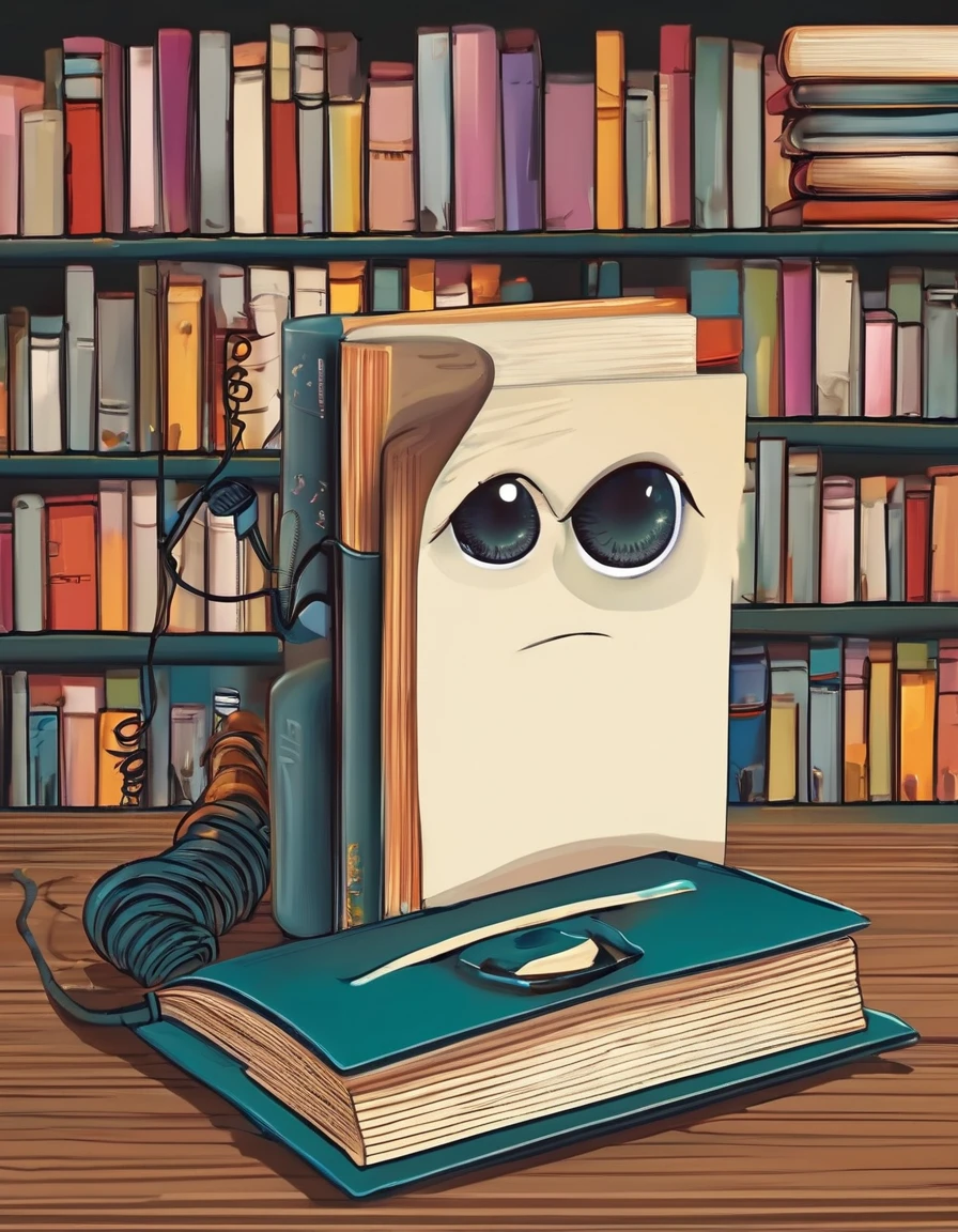 a book that has eyes and a mouth is playing with the phone