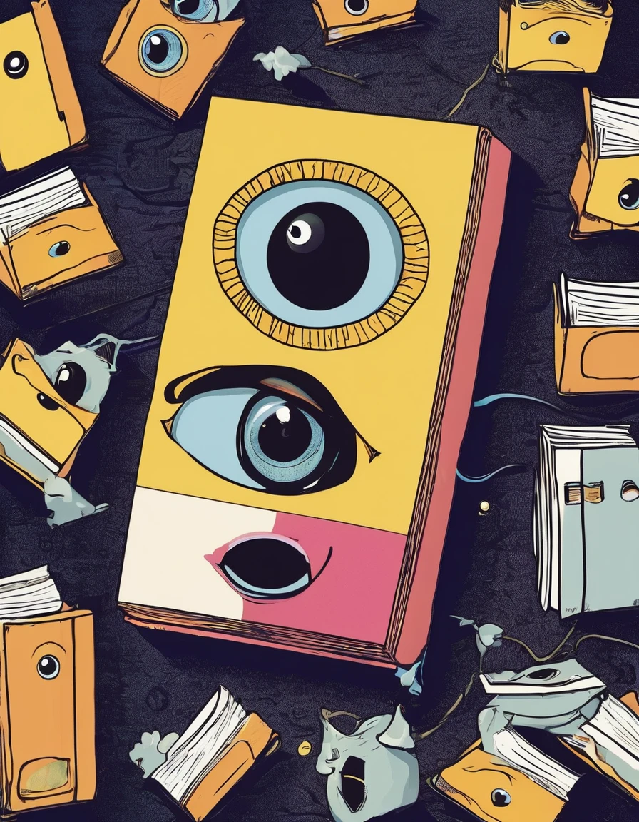 a book that has eyes and a mouth is playing with the phone
