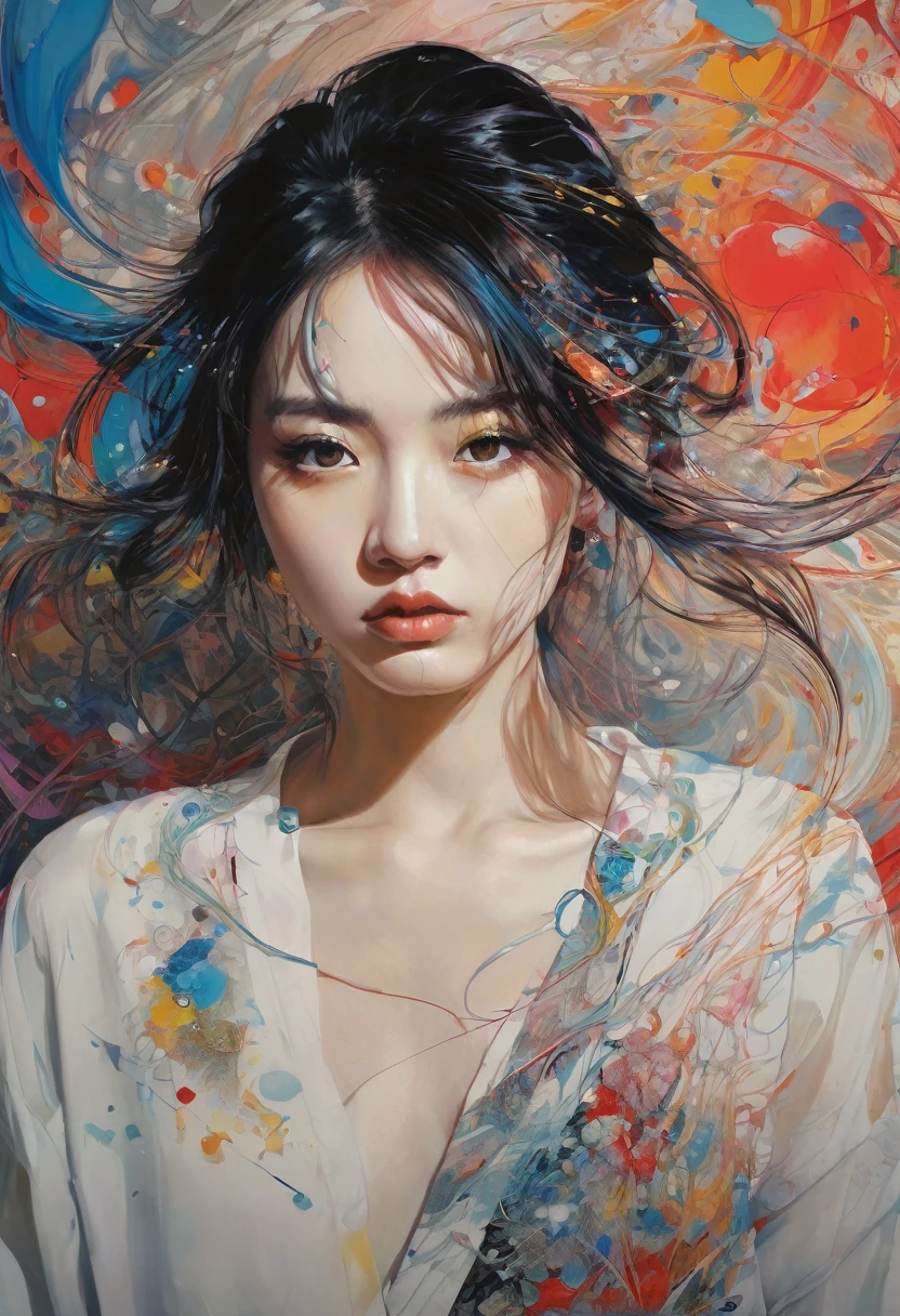 Abstract expressionist Photography abstract beauty, centered, (looking at camera), near perfection, dynamic, moonlight, highly detailed, artstation, concept art, smooth, sharp focus, art by Carne Griffiths and Wadim Kashin. Vibrant brushstrokes, bold colors, abstract forms, expressiveness, emotions, official art, unified 8k wallpapers, ((ultra realistic photograph, real skin textures, lively real eyes)), ultra-detailed, beautiful and aesthetic, masterpieces, best quality, (zentangle, mandala, tangled, tangled), (fractal art: 1.3),extremely detailed, dynamic angles, ((cowboyshot)), vibrant colors, romanticism, by James Jean, Robbie Devi Antonio, Rose Tran, Frances · Bacon, Michal Mraz, Adrian Gurney, Petra Cortright, Gerhard Richter, Takato Yamamoto, Ashley Wood, world ending, ecstasy of beautiful wiring, translucent glowing powered knife, outstretched hand to holds,