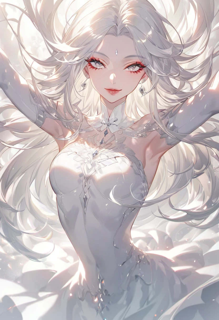 very_Long eyelashes, Detailed lips, A radiant smile, Soft Skin, Shiny Hair,Exquisite makeup,Heavy bangs,Open your arms and come towards me,Dilated grey eyes
