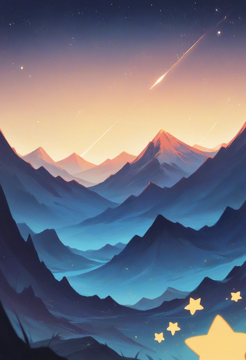 Night reality starry sky, dark blue with light blue shades, yellow stars, moonlight, shadows of mountains or buildings are visible on the horizon