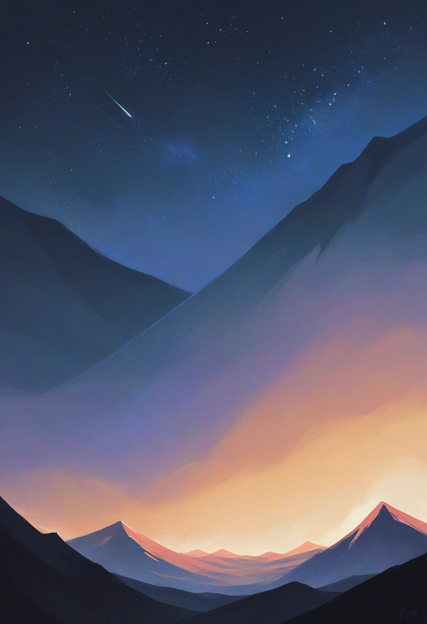 Night reality starry sky, dark blue with light blue shades, yellow stars, moonlight, shadows of mountains or buildings are visible on the horizon