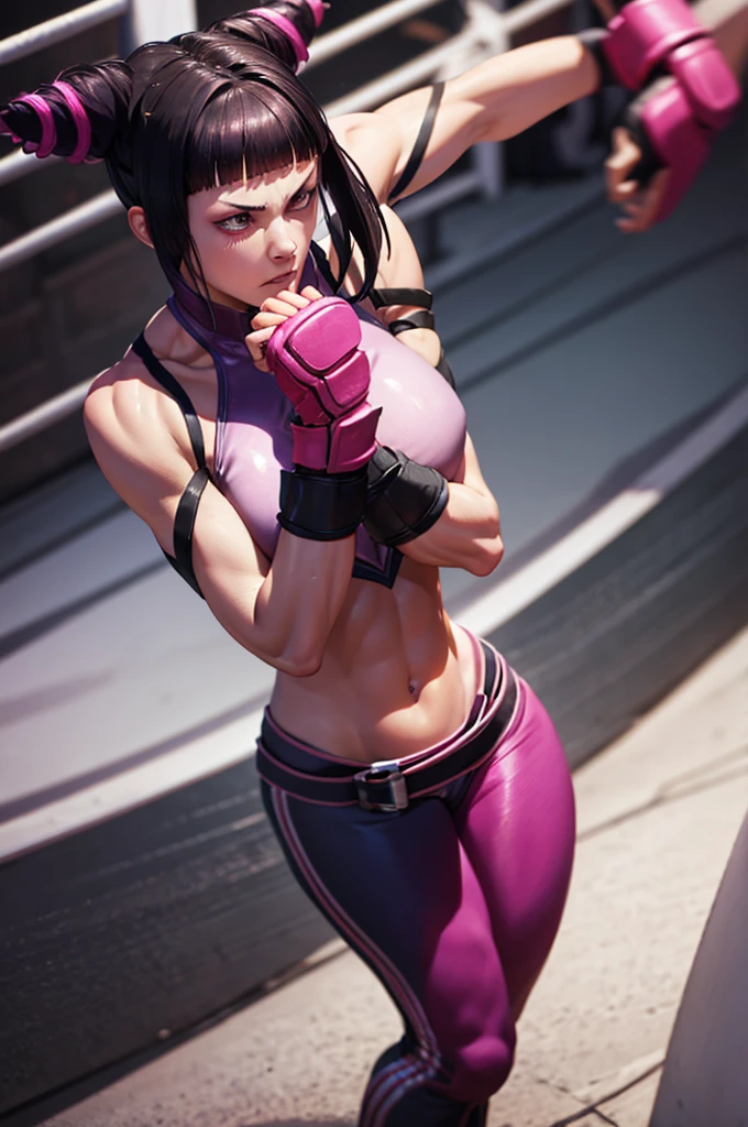 juri, street fighter, on the fighting ring, highly detailed, deep focused image, realistic full-lenght photo
