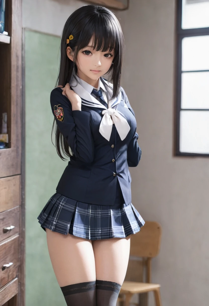 nsfw、highest quality、(cute:1.1)、(cute)、(High resolution:1.2)、Unbelievably absurd:1.3、Incredible illustrations、(cuteイラスト:1.2)、(Rear insertion position, Sex preparation:1.2), Black Hair, Long Hair, Cute Hips, lure, (school uniform、Long Check Skirt、Sexy Shorts、Garter Stockings), ((Turn around and put your hands on the wall)), Inside the pussy, Vagina、Bend、BREAK Perfect Anatomy、Beautiful background、(1 girl) 、solo)、(10th Generation、JK、Loli face、Small breasts:1.2)、slender、(Brat、)、,(tooth:0.6)、Cheeky 、from behind