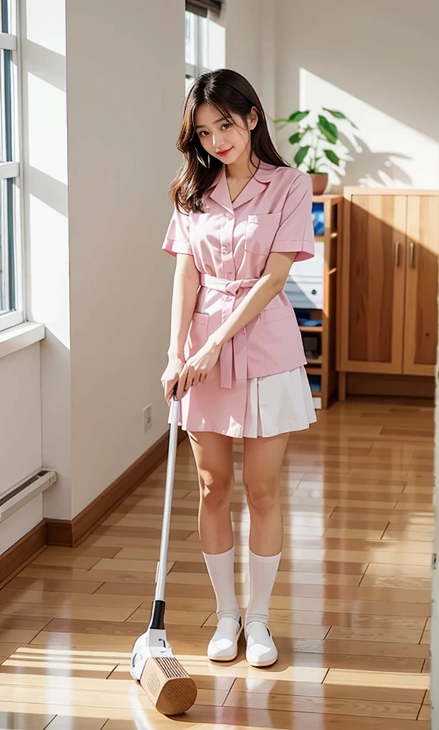 白いナース服を着た23歳の女性と椅子に座ってThere are。ナースシューズを履いて椅子に座るNurse師の肖像, 白の短い靴下を履いてThere are、Wearing a nurse uniform, Nurse, Nurse師の女の子, Wearing white socks、白の靴下を履いて立ってThere are, Wearing a pink blouse,There are