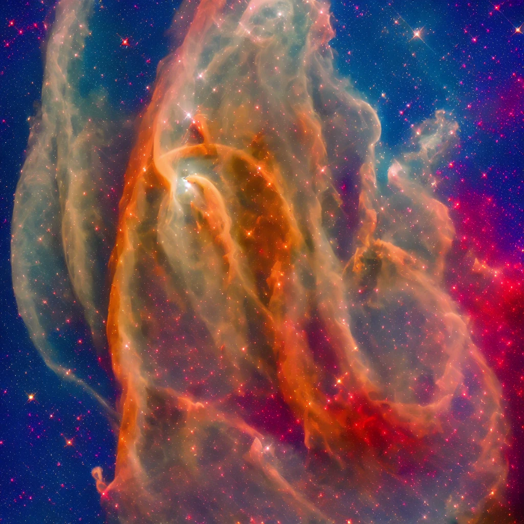 Colorful space nebula photo, Very detailedな, Vibrant colors, Realistic, cloudy, It was foggy, (Blue Yellow Red), Professional photography, Dynamic Light, Photorealistic, hyperRealistic, Very detailed, High detail, Realistic shadows and highlights, Photo Quality, Sharp Edges, High resolution, high quality, professional camera, Natural light, Depth of written boundary, Image clarity, Sharp focus,(Bright primary colors:1.5),flashy