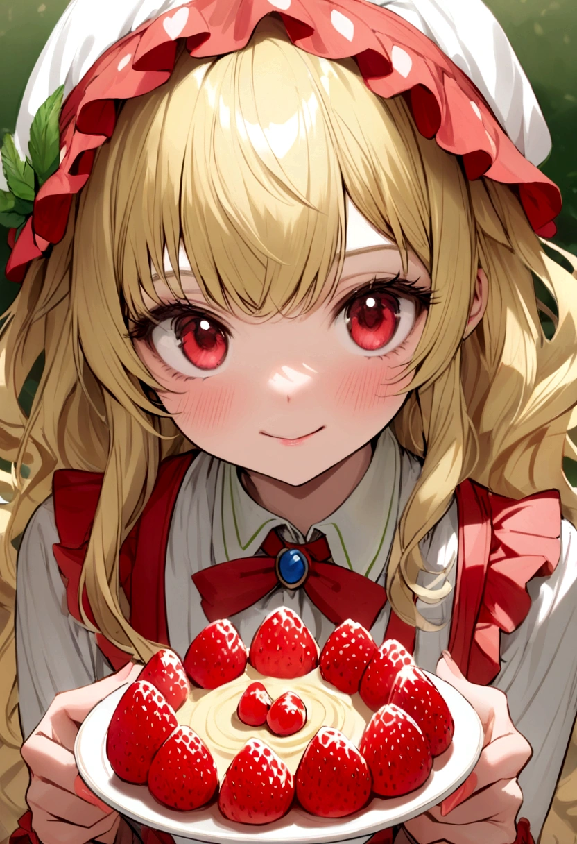 jeune femme blonde qui cuisine une tarte à la fraise