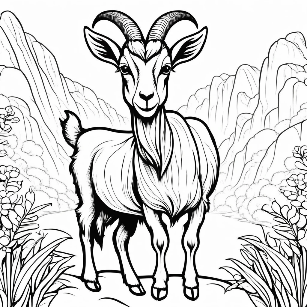 A cute Goat
, cartoon, ,Coloring Book, ColoringBookAF,