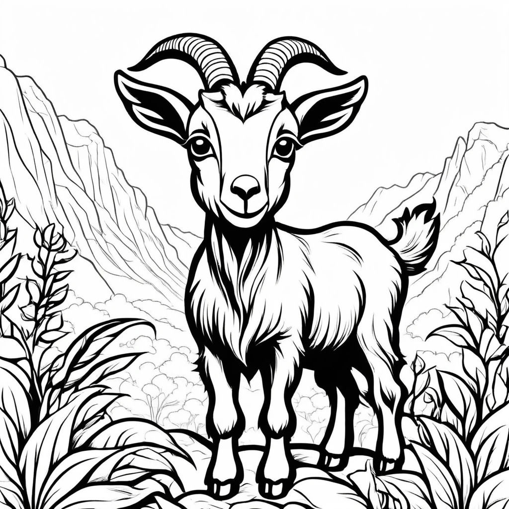 A cute Goat
, cartoon, ,Coloring Book, ColoringBookAF,