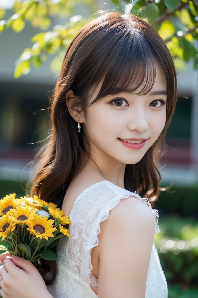 Lively garden girl, surrounded by blooming flowers and lush greenery. Girls are beautiful, Expressive eyes full of vitality, Beautifully shaped and detailed lips, very detailed face and eyes. She has long eyelashes that highlight her natural beauty. The garden is full of different types of flowers, roses, etc., tulips, and daisies, Create a colorful and enchanting atmosphere. Girls match the bright colors of flowers、Wearing a flowing summer dress。. sunlight illuminates the scene, Casting software, Warm light shines on the girl and the garden, Create a bright and cheerful atmosphere. Images are of the highest quality, Ultra-detailed rendering that captures the intricate details of the girl and flowers. The colors are rich and vivid, visually stunning、Provides a life-like experience. The overall art style is a combination of portraits and landscapes, Blend realistic elements with a touch of fantasy. The tones of the image are warm and vibrant, Enhances the bright and lively atmosphere of your garden. Lighting is natural and soft, Highlighting the beauty of girls and flowers.