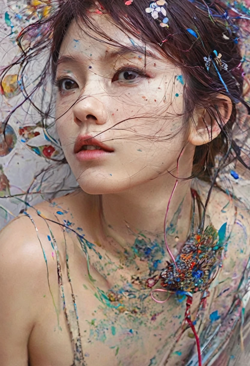 Abstract expressionist Photography abstract beauty, centered, (looking at camera), near perfection, dynamic, moonlight, highly detailed, artstation, concept art, smooth, sharp focus, art by Carne Griffiths and Wadim Kashin. Vibrant brushstrokes, bold colors, abstract forms, expressiveness, emotions, official art, unified 8k wallpapers, ((ultra realistic photograph, real skin textures, lively real eyes)), ultra-detailed, beautiful and aesthetic, masterpieces, best quality, (zentangle, mandala, tangled, tangled), (fractal art: 1.3),extremely detailed, dynamic angles, ((cowboyshot)), vibrant colors, romanticism, by James Jean, Robbie Devi Antonio, Rose Tran, Frances · Bacon, Michal Mraz, Adrian Gurney, Petra Cortright, Gerhard Richter, Takato Yamamoto, Ashley Wood, world ending, ecstasy of beautiful wiring, translucent glowing powered knife, outstretched hand to holds,