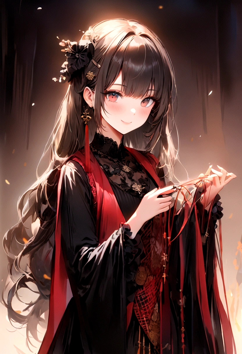 best quality,masterpiece, 1 girl, Solitary, Model photoshoot, Astonishing, Alina, (((Wear))),, Look at the users, Smile, blush, hairpin,(( Weaving)), Hair accessories, ((Hairpin)), 