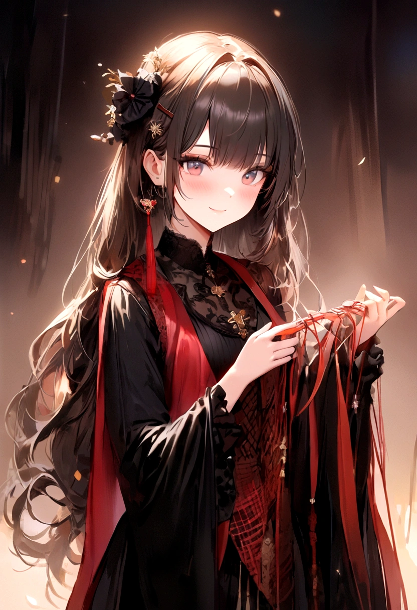 best quality,masterpiece, 1 girl, Solitary, Model photoshoot, Astonishing, Alina, (((Wear))),, Look at the users, Smile, blush, hairpin,(( Weaving)), Hair accessories, ((Hairpin)),