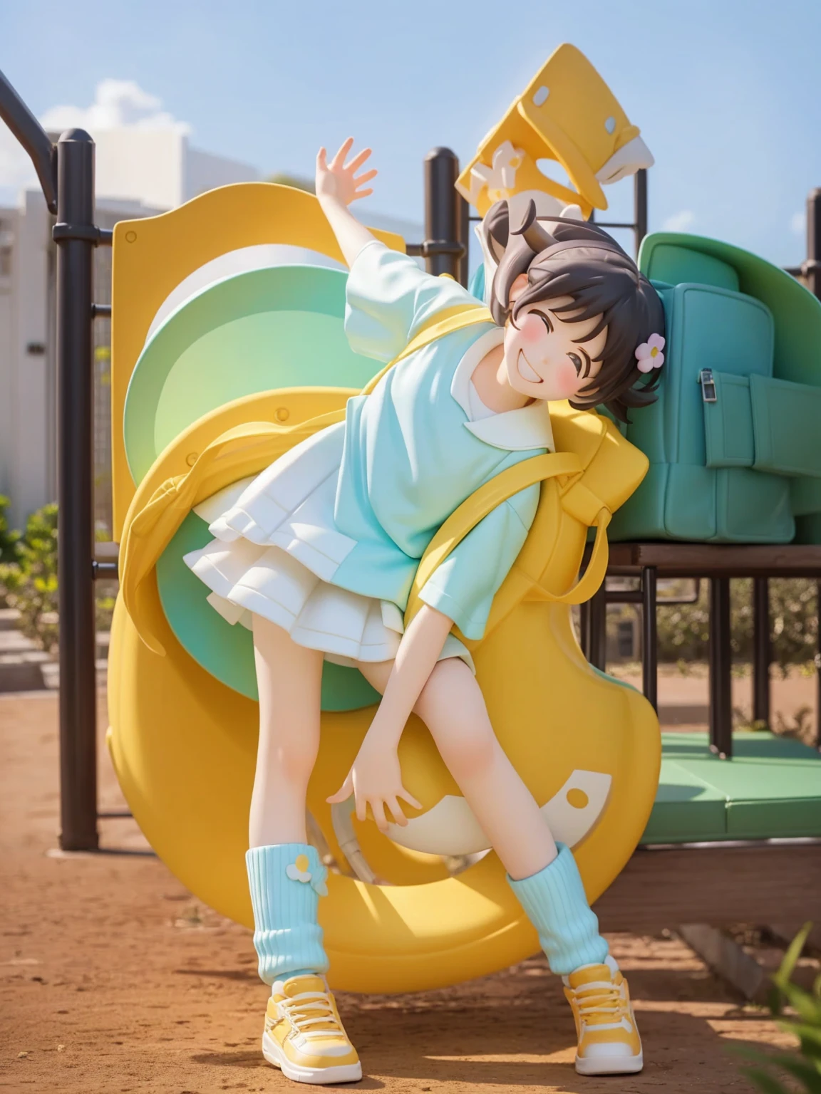 Reality、Blind Box、《Q version girl》（Wear light blue short sleeves，Girl in short white skirt，Carrying a yellow school bag，Smile）