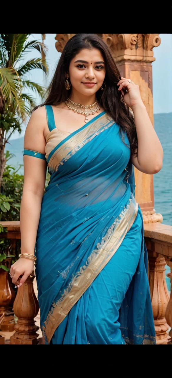 21yo girl, black hair, walking in a moonlit courtyard, exotic girl, bbw chubby indian women, looking at the viewer, shining skin, perfect lighting, the embodiment of grace and elegance, (saree ), clear details, beautiful, detailed eyes, detailed pupil, volumetric lighting, Ultra Detailed, unity 8k wallpaper, ultra detailed, aesthetic, masterpiece, best quality, photorealistic smiling, marriage function,