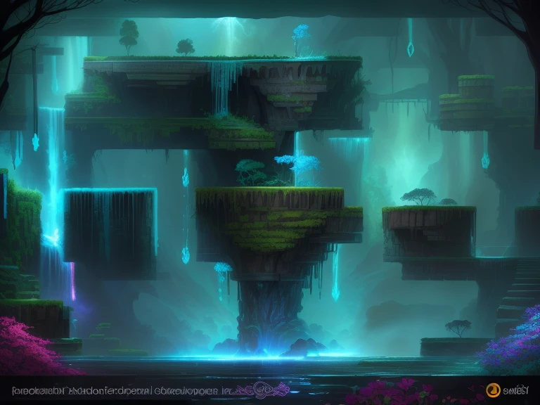 a close up of a waterfall with a tree in the middle of it, colorful concept art, mystical fantasy landscape, colorfull digital fantasy art, magical colors and atmosphere, epic dreamlike fantasy landscape, fantasy digital painting, fantasy art style, vibrant fantasy style, detailed fantasy digital art, intricate rainbow environment, brightly colored giant panther chameleon sitting on a waterfall in the garden with flowers and trees, adorable digital painting, cute detailed digital art, super detailed color lowpoly art, procreate illustration, digital painting highly detailed, highly detailed digital painting, realistic fantasy illustration, very detailed digital painting, low detailed. digital painting, newly hatched ants, detailed digital painting, childrens art in artstation, platform game, sidescroller, platformer,