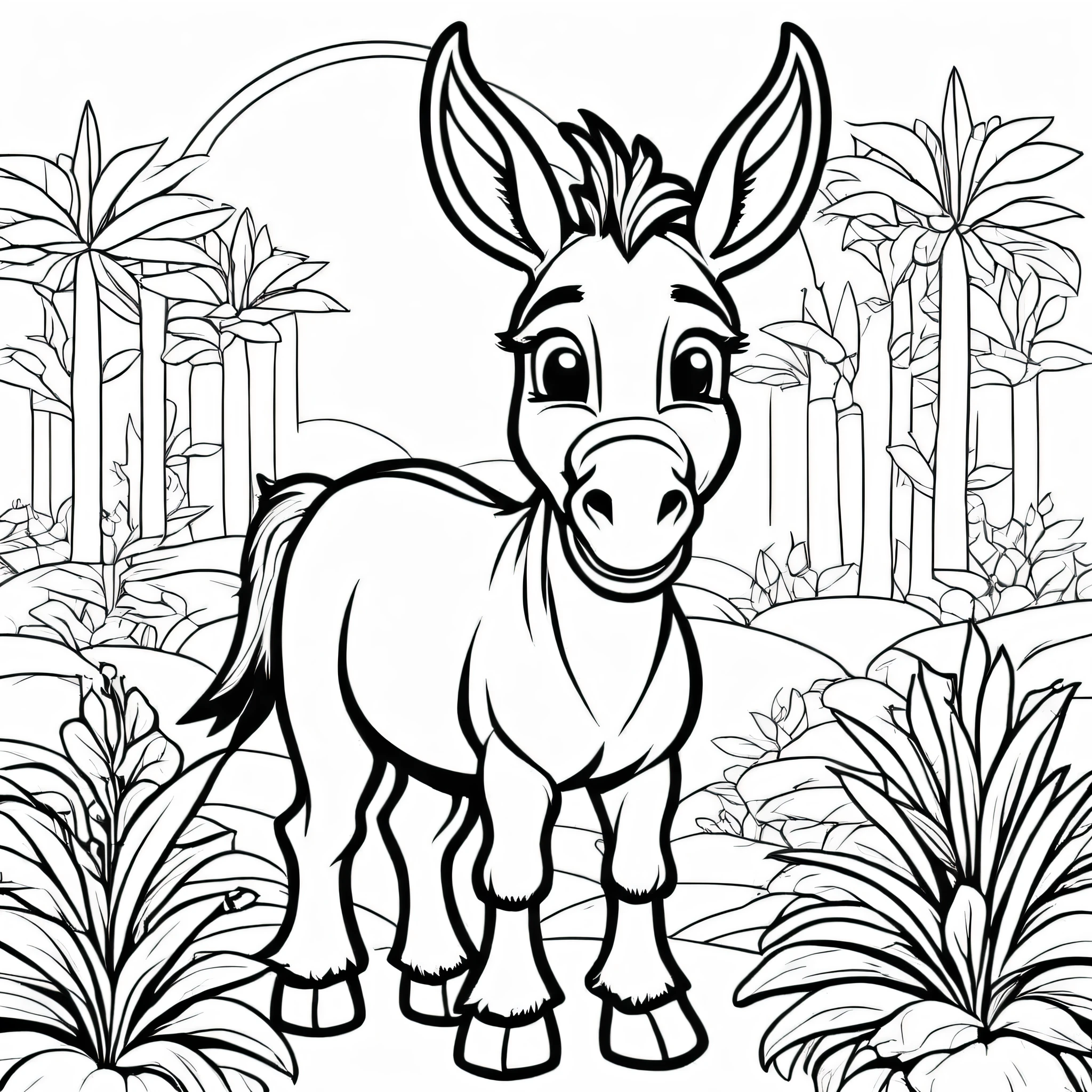 A cute Donkey, cartoon, Coloring Book, ColoringBookAF,