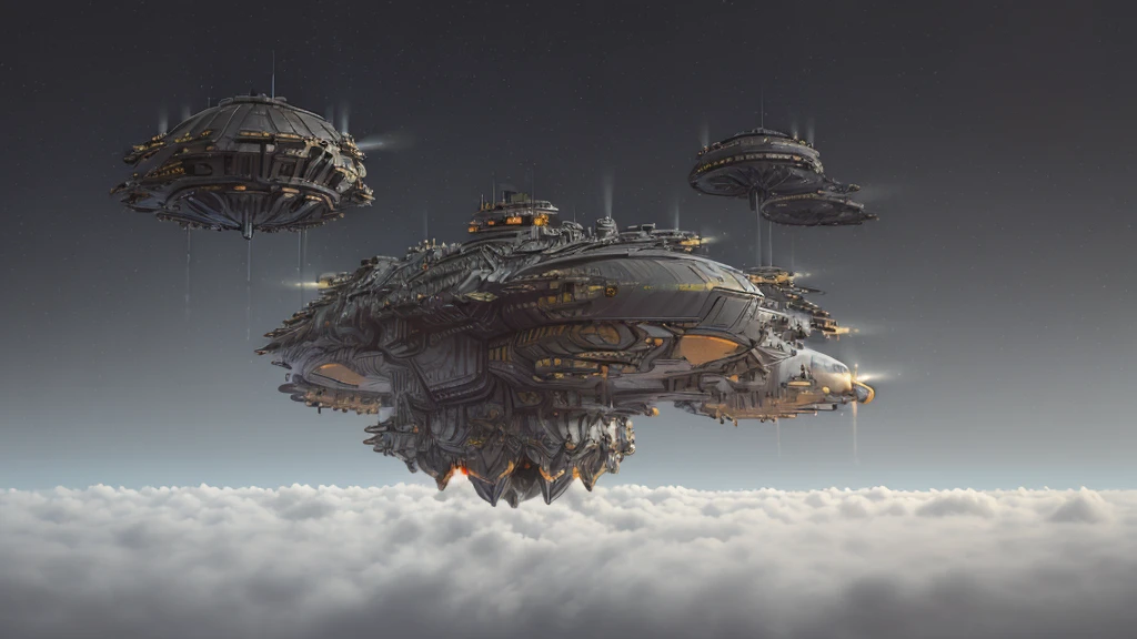 giant heavily armored futuristic flying all terrain mothership, covered in rainbow batik pattern and glowing javanese runic symbols, multiple retractable cybernetic spider legs with wheels on the tip, multiple helipad, multiple propeller, mobile headquarters, mobile command center, automatic turrets, missile banks, missile defense system, multi-port rear engine arrays, large pivoted missile pods, anti-air batteries, reactive armour over vital spaces, VTOL thrusters, ventral ground-facing VTOL thruster bays, retractable center cannon, super carrier, sky carrier, space station, floating city, floating castle, white background, 3d rendering