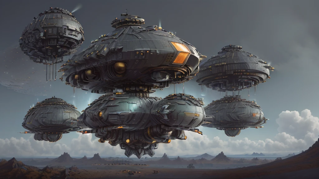 giant heavily armored futuristic flying all terrain mothership, covered in rainbow batik pattern and glowing javanese runic symbols, multiple retractable cybernetic spider legs with wheels on the tip, multiple helipad, multiple propeller, mobile headquarters, mobile command center, automatic turrets, missile banks, missile defense system, multi-port rear engine arrays, large pivoted missile pods, anti-air batteries, reactive armour over vital spaces, VTOL thrusters, ventral ground-facing VTOL thruster bays, retractable center cannon, super carrier, sky carrier, space station, floating city, floating castle, white background, 3d rendering