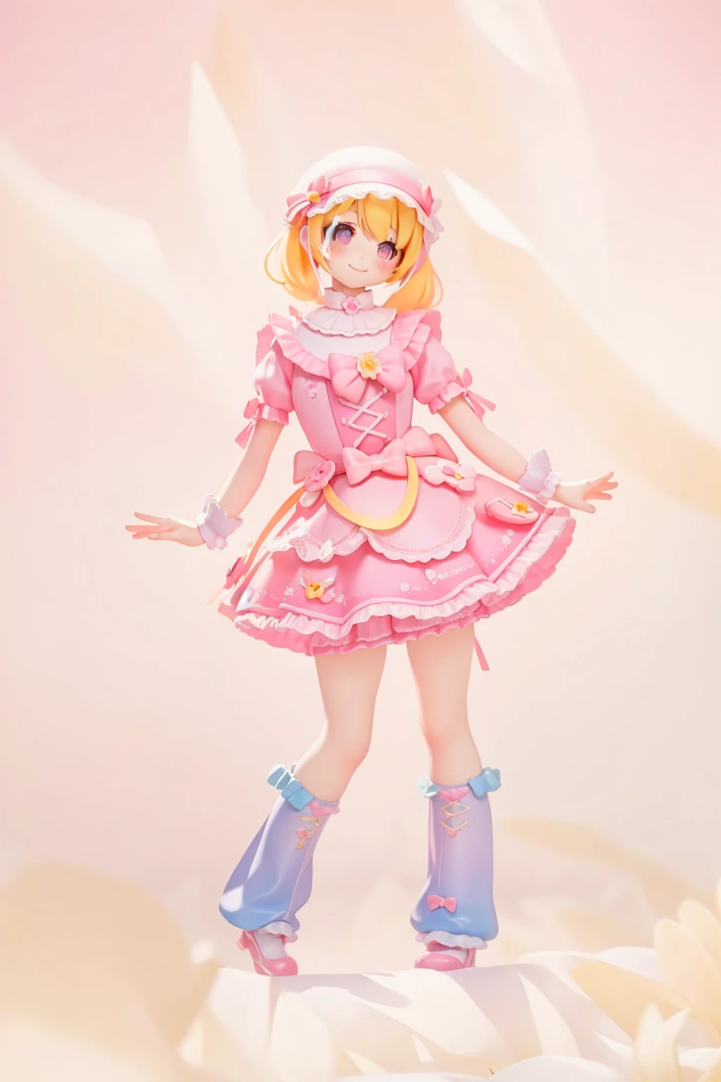 Reality、Blind Box、《Q version girl》(Wear pink short sleeves,Pink Lolita dress,Bow,Yellow hair,Standing on a white platform,Smile)