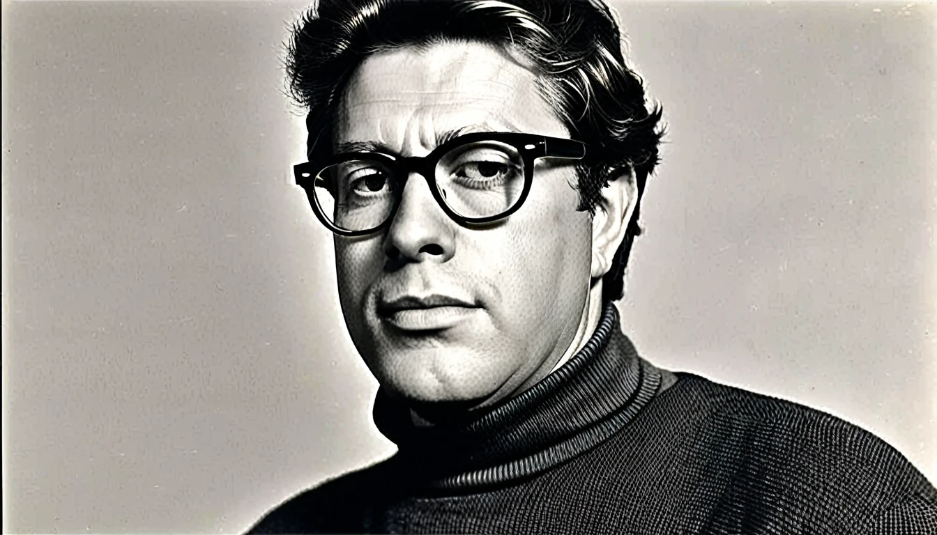 arafed man in glasses and sweater writing on a piece of paper, an album cover by Howard Mehring, flickr, serial art, paul rand, alvin schwartz, photographic still, david curtis, catalog photo, ari aster, henri moore, frank franzzeta, portrait of chuck clayton, posed in profile, ivan chermayeff, jean girard