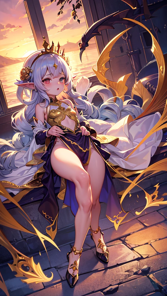  Dragon Girl Small Graceful Clothes Fantasy Queen, little, Full Height Fantasy, Queen, elegant, Harsh, cold, dragon, Full length, lace, , lolieen, rich, a lot of jewelry, Crown, Gold, Little Dragon Girl