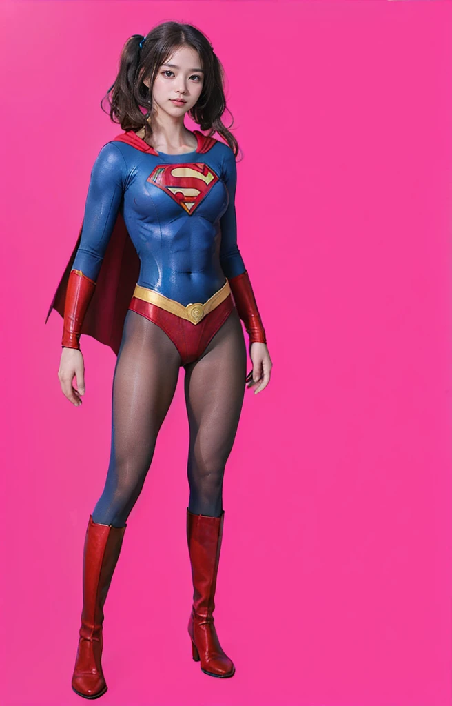 No background、(((Beautiful legs in black tights.)))、(((Legally express the beauty of your smile)))、((((Make the most of your original images)))、(((体にぴったりフィットするSupergirl Costume)))、(((Supergirl Costume)))、(((Beautiful twin tail hairstyle)))、(((She is winking cutely.)))、(((Please wear black tights....、Wear red boots)))、((Best image quality、8k))、((highest quality、8k、masterpiece:1.3))、(((Preserve background )))、Sharp focus:1.2、Beautiful woman with perfect figure:1.4、Slim Abs:1.2、Wet body:1.5、Highly detailed face and skin texture、8k