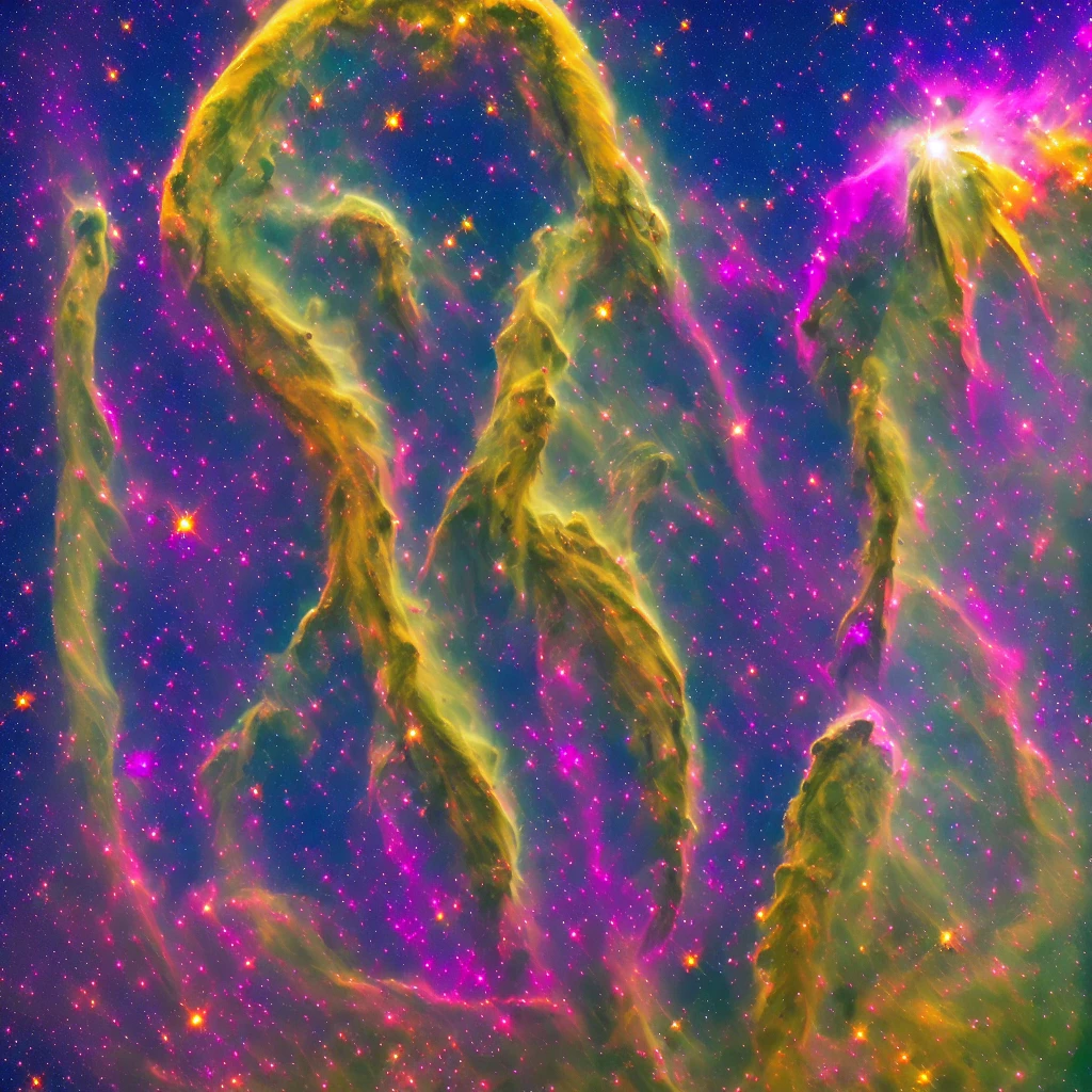 Colorful space nebula photo, Very detailedな, Vibrant colors, Realistic, cloudy, It was foggy, (Blue Yellow Red Purple Yellow Green Black:2.0), Professional photography, Dynamic Light, Photorealistic, hyperRealistic, Very detailed, High detail, Realistic shadows and highlights, Photo Quality, Sharp Edges, High resolution, high quality, professional camera, Natural light, Depth of written boundary, Image clarity, Sharp focus,(Bright primary colors:1.5),flashy,explosion.(explosion:1.4),Milky Way,The nebula spreads in all directions