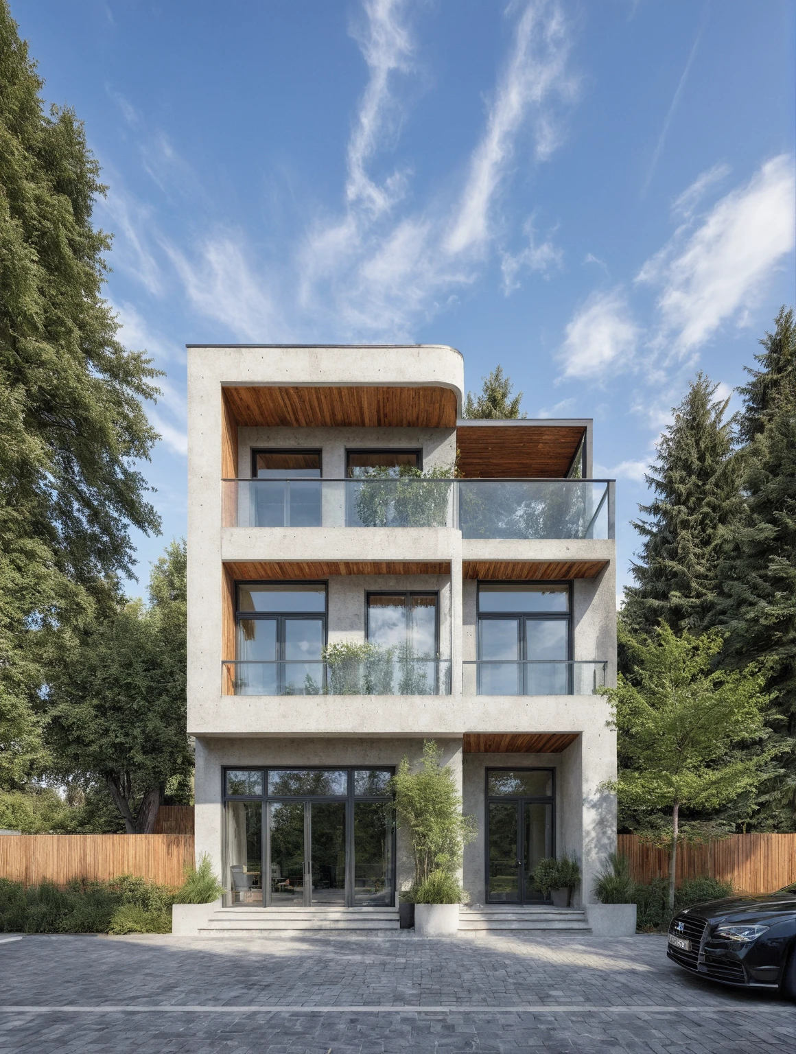 villa moderne, (style moderne:1.2), exterior design, vue de perspective, (block sidewalks and asphalt roads), (la maison du voisin d&#39;Beside), (jour light sky background), Arbres bas autour de la maison, atmosphère globalement paisible photo cinématographique, (L&#39;neutral lighting suitable for the modern villa, clear color thermometer sunlight 5500 KEVIN), Hyperrealistic art, professionnel, 8k, very detailed ï¼, (visualisation de la conception architecturale), (reflection), (se concentrer sur un objet), (material normal bump real reflection), (Scattered light), (hidden light) (rayon de lumière), (lumière multifaisceaux), (rayon de soleil) (multi-level reflection), (rendu de visualisation du logiciel corona:1.2),(((Best quality))), ((chef-d&#39;artwork)), ((meilleure illustration)), ((meilleures ombres)), ((Great detail)), (Lignes complexes), (photorealism),(hyper detail), ((archaic)), ((Award-winning design)), (dynamic light), ((jour)), (Lumière parfaite), (Shimmering light), ((photorealistic)), ((complex detail)), ((extreme detail)), ((science)), ((hyper-detail)), ((Great detail)), ((super realistic)), ((Crazy Detail)), ((rendu d&#39;octane)), ((cinematic)), ((tendance sur artstation)), ((High fidelity)), ((video)), ((croustillant)), ((Brillant)), ((Superbe)), ((Attrayant)), ((High quality)),((pointu))((Brillant)), ((Superbe)), naturel, ((Attrayant)), ((Enlightening)), ((impeccable)), ((High quality)),((pointu edge render)), ((moderately soft lighting)), ((rendu photographique)), ((detailed archiving)), {real environment|spring adjustment|espace de style tropical}