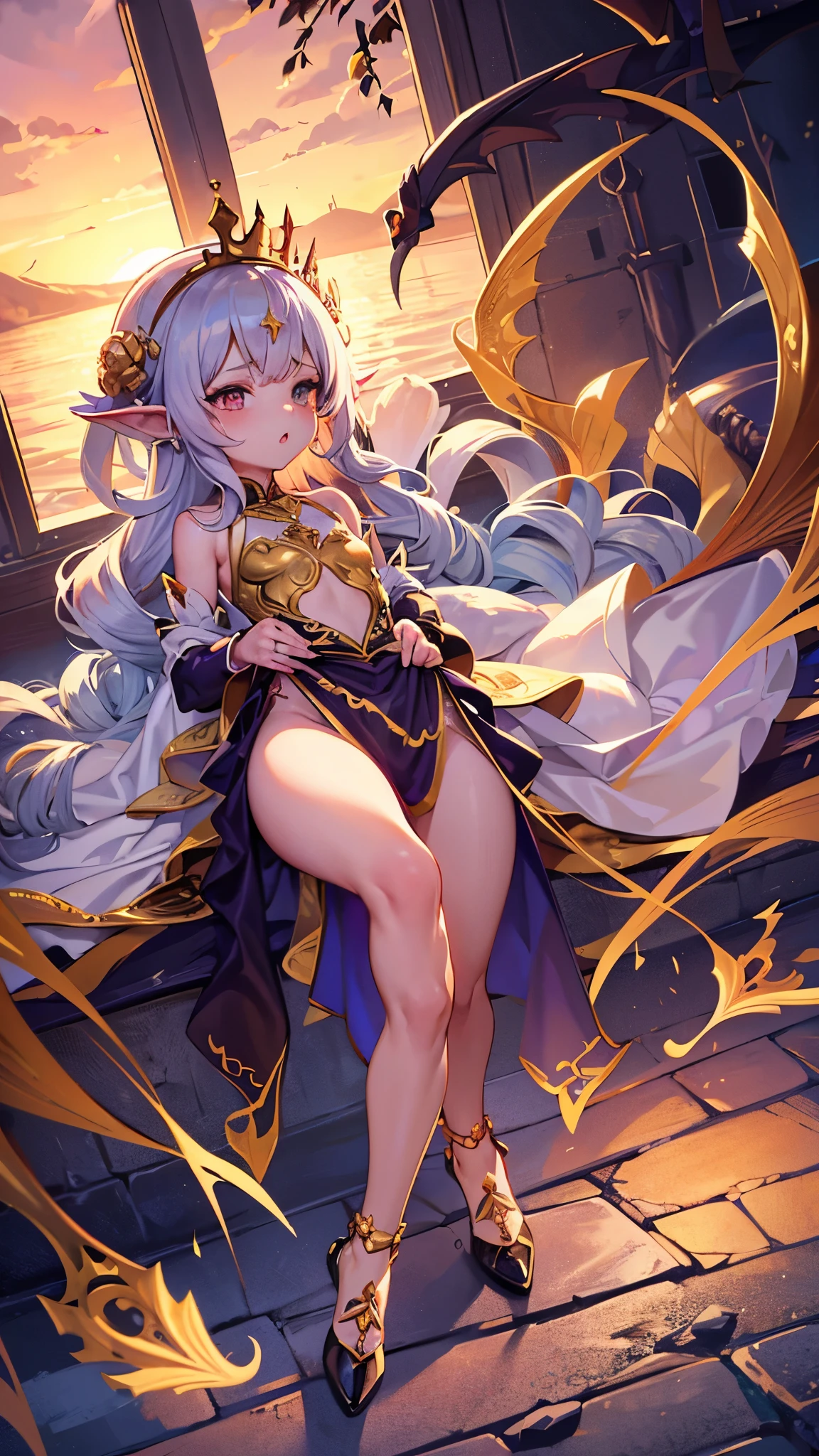 Dragon Girl Small Graceful Clothes Fantasy Queen, little, Full Height Fantasy, Queen, elegant, Harsh, cold, dragon, Full length, lace, , lolieen, rich, a lot of jewelry, Crown, Gold, Little Dragon Girl