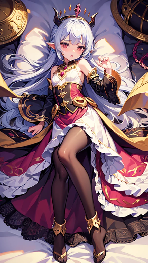 Dragon Girl Small Graceful Clothes Fantasy Queen, little, Full Height Fantasy, Queen, elegant, Harsh, cold, dragon, Full length, lace, , lolieen, rich, a lot of jewelry, Crown, Gold, Little Dragon Girl