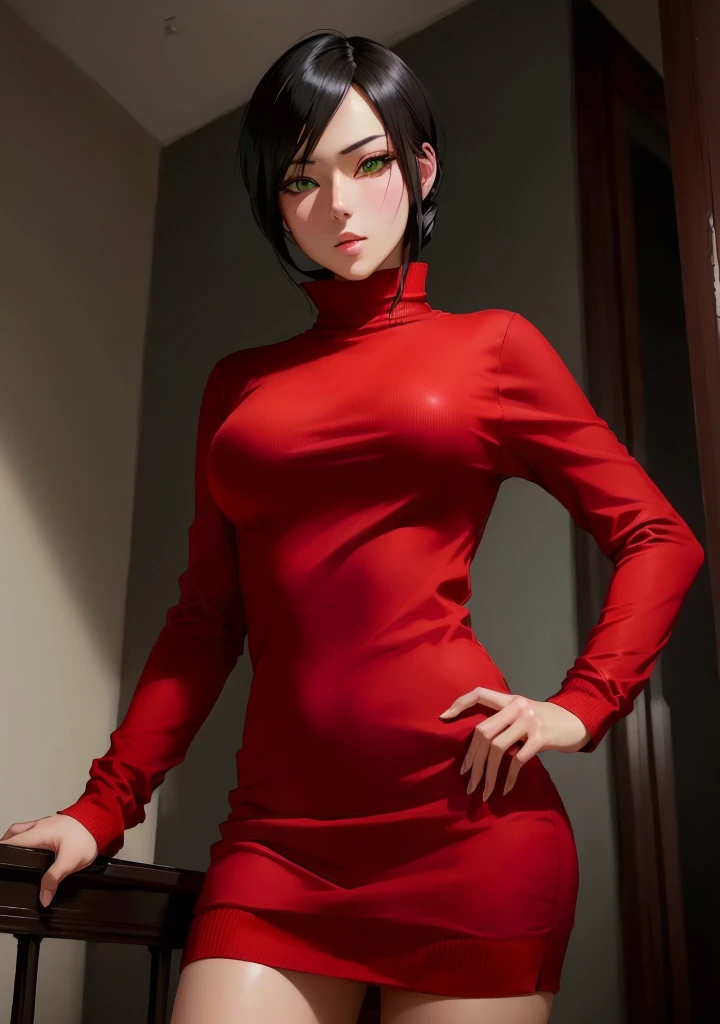 anime girl with black hair and Green eyes wearing a choke, anime realism style, beautiful anime portrait, portrait anime girl, detailed portrait of anime girl, semirealistic anime style, s anime art style, girl with black hair, fubuki, anime style portrait, realistic anime artstyle, portrait of an anime girl, beautiful anime art style, realistic anime art style, Mikasa