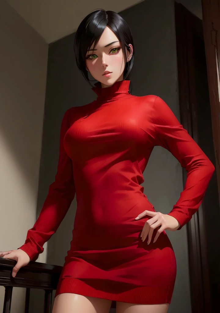 anime girl with black hair and Green eyes wearing a choke, anime realism style, beautiful anime portrait, portrait anime girl, detailed portrait of anime girl, semirealistic anime style, s anime art style, girl with black hair, fubuki, anime style portrait, realistic anime artstyle, portrait of an anime girl, beautiful anime art style, realistic anime art style, Mikasa